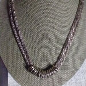 Goldtone mesh double layer circles necklace